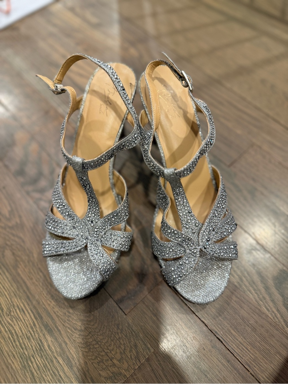 Thalia Sodi  Silver Rhinestone Strappy‎ Heeled Sandals size 11W